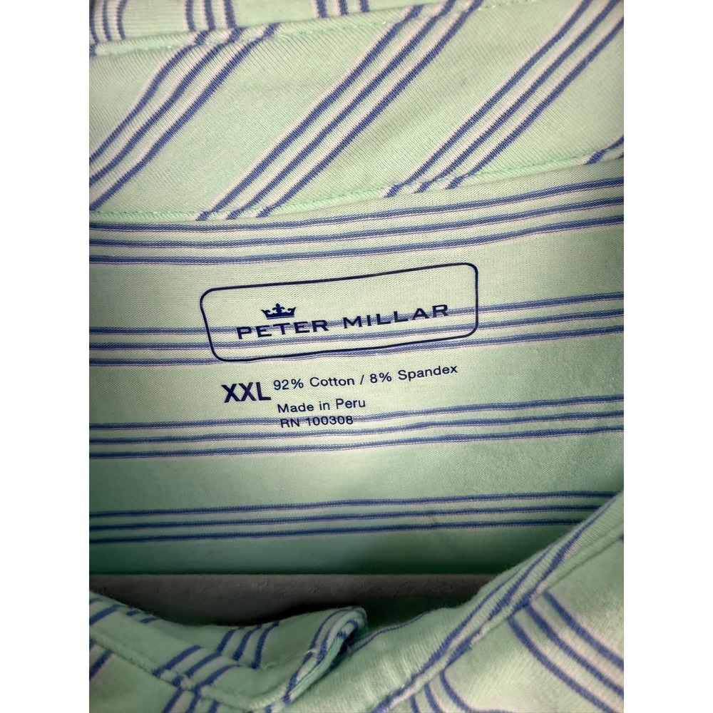 Peter Millar Mens Seaside Wash Pocket Polo Shirt XXL Green Blue Stripe MS19K74P - Picture 2 of 6